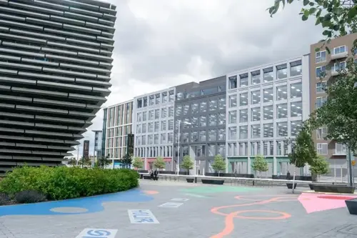 CGI image of buildings at what will be Dundee's new waterfront landscape